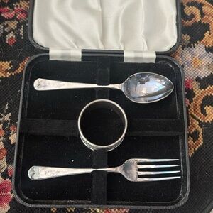 EPNS A1 Silverware Set England Childrens Set with napkin original Case Vintage